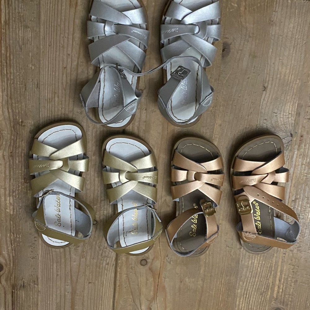Saltwater Stylish Kids Sandals in Silver, Gold, and Tan